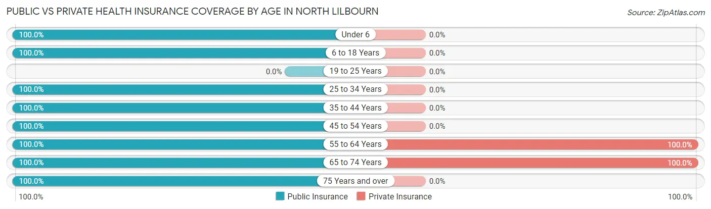 Public vs Private Health Insurance Coverage by Age in North Lilbourn