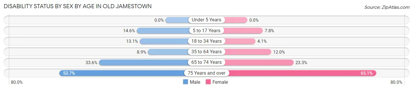 Disability Status by Sex by Age in Old Jamestown