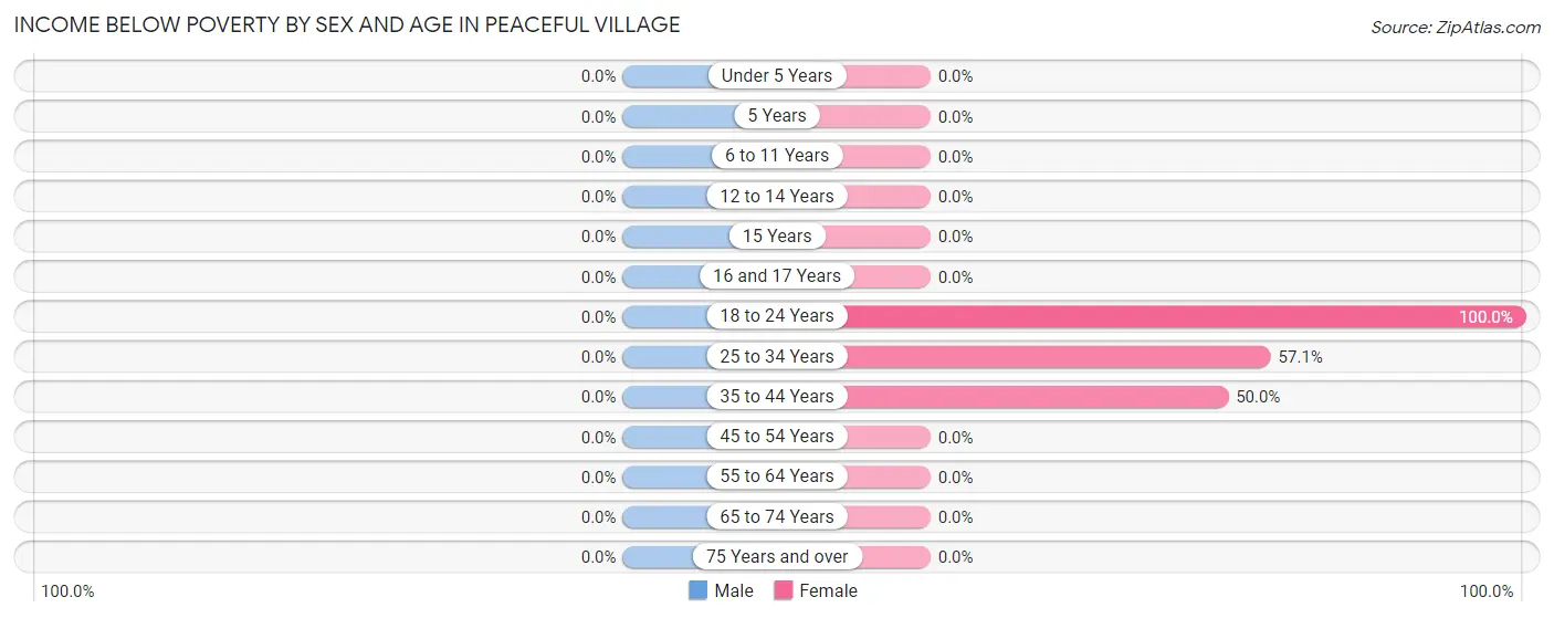Income Below Poverty by Sex and Age in Peaceful Village