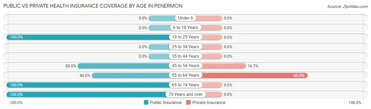 Public vs Private Health Insurance Coverage by Age in Penermon