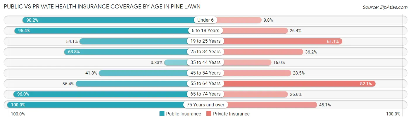Public vs Private Health Insurance Coverage by Age in Pine Lawn