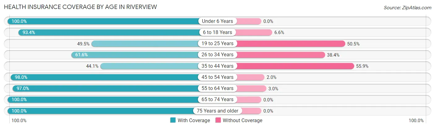 Health Insurance Coverage by Age in Riverview