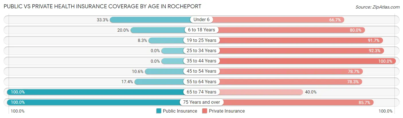 Public vs Private Health Insurance Coverage by Age in Rocheport