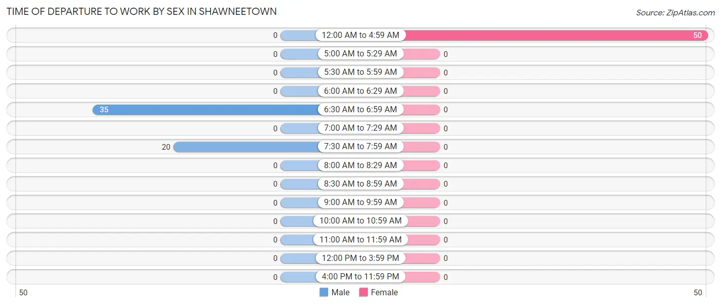 Time of Departure to Work by Sex in Shawneetown