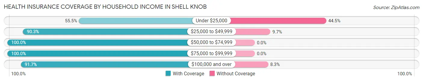 Health Insurance Coverage by Household Income in Shell Knob