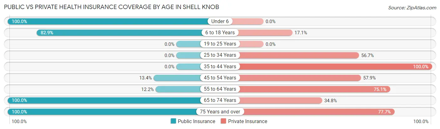 Public vs Private Health Insurance Coverage by Age in Shell Knob