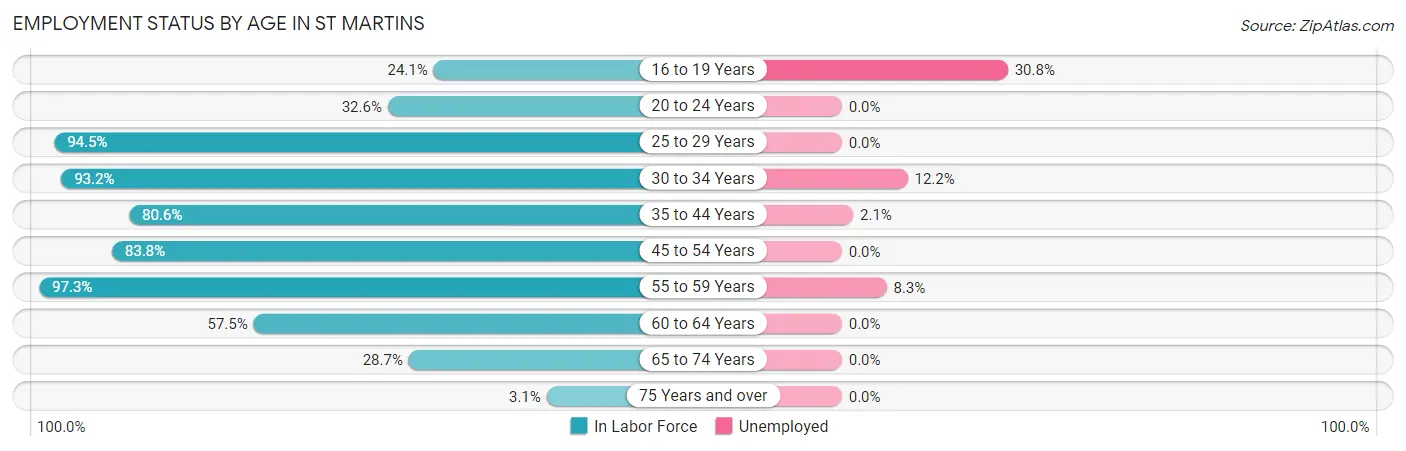 Employment Status by Age in St Martins