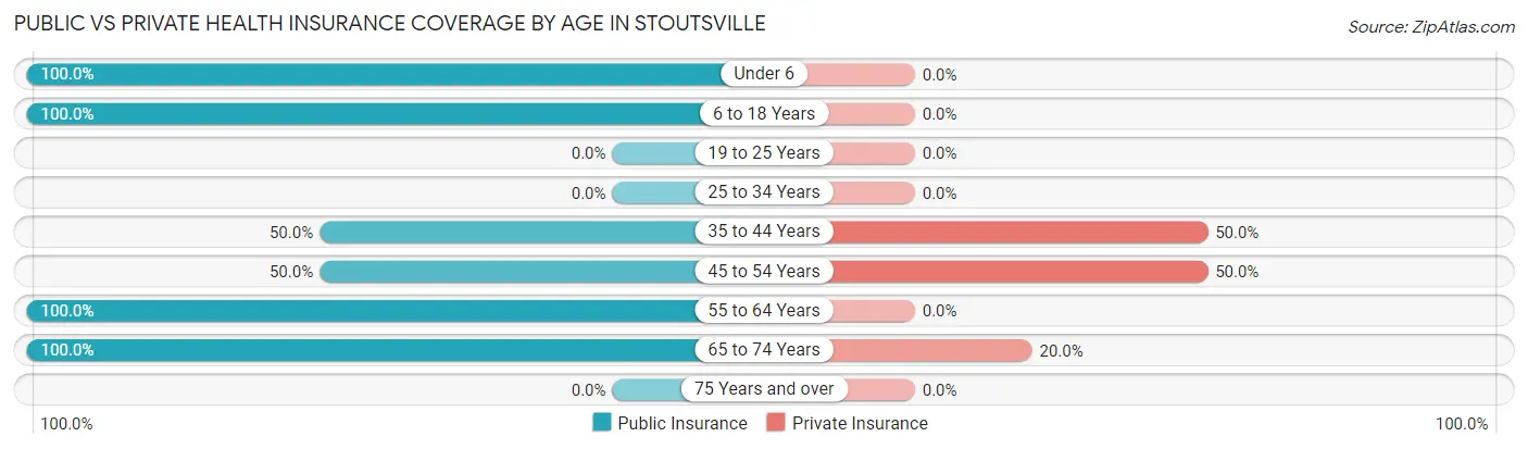 Public vs Private Health Insurance Coverage by Age in Stoutsville