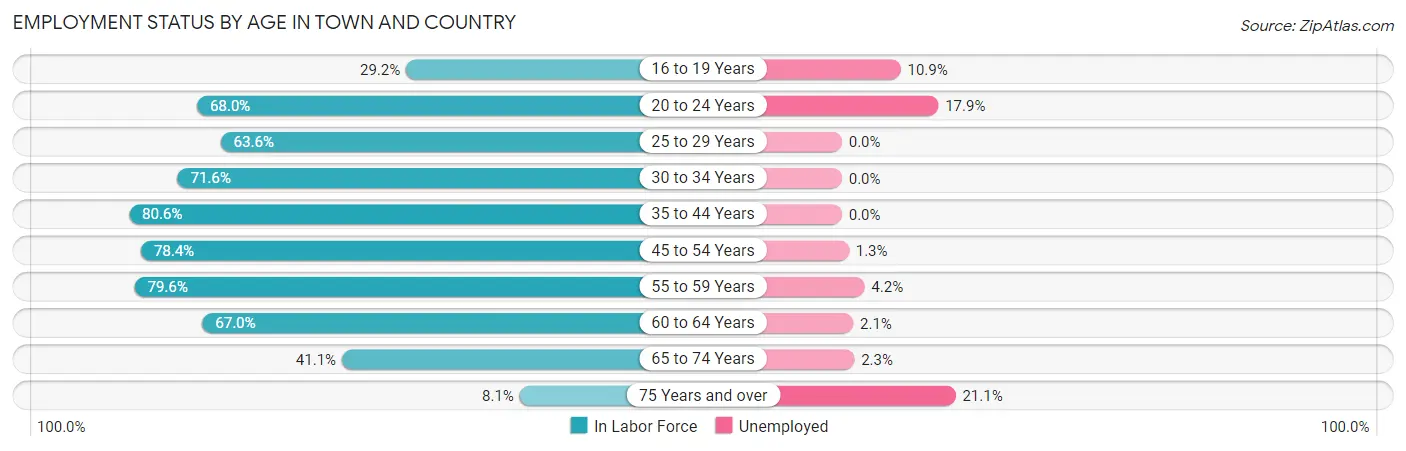 Employment Status by Age in Town and Country