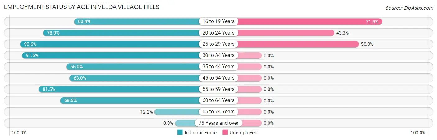 Employment Status by Age in Velda Village Hills