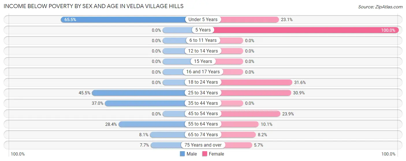 Income Below Poverty by Sex and Age in Velda Village Hills