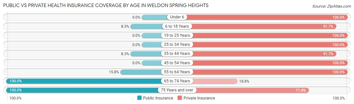 Public vs Private Health Insurance Coverage by Age in Weldon Spring Heights