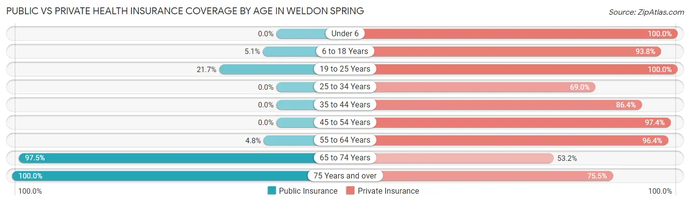 Public vs Private Health Insurance Coverage by Age in Weldon Spring