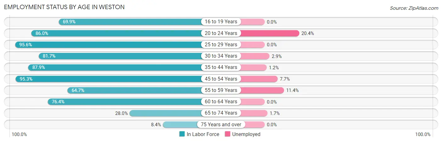 Employment Status by Age in Weston