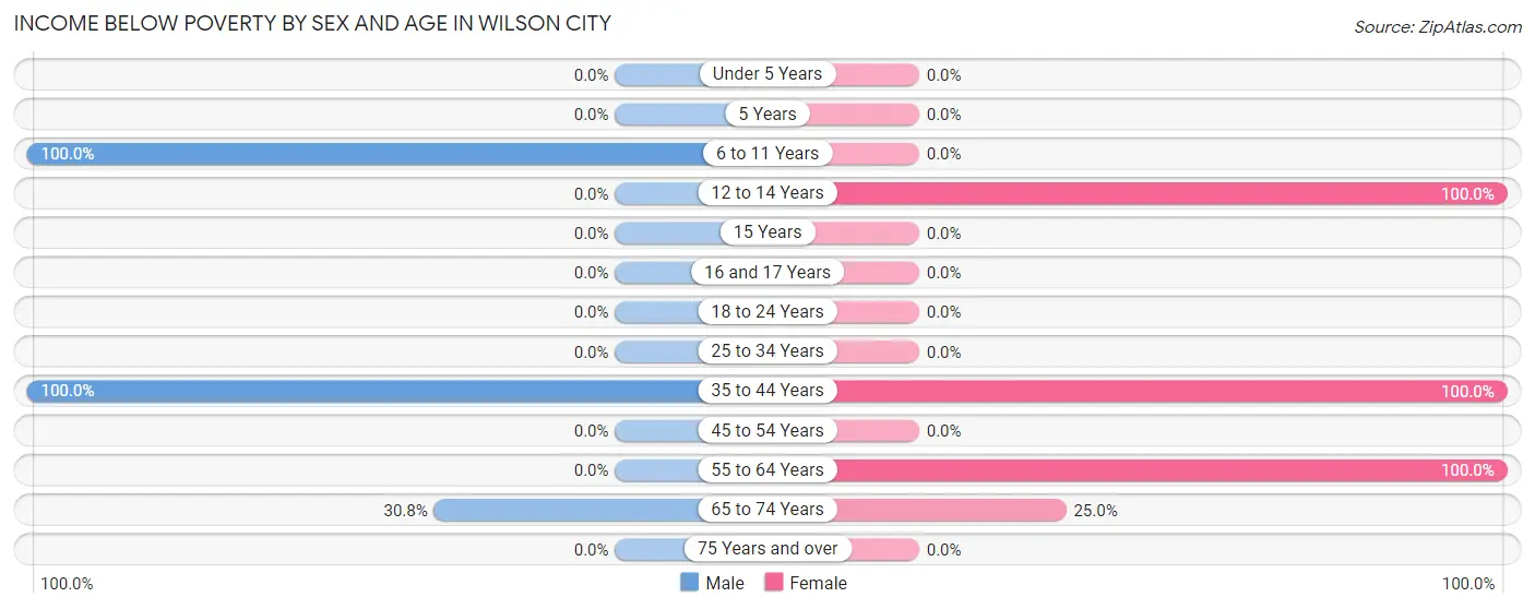 Income Below Poverty by Sex and Age in Wilson City