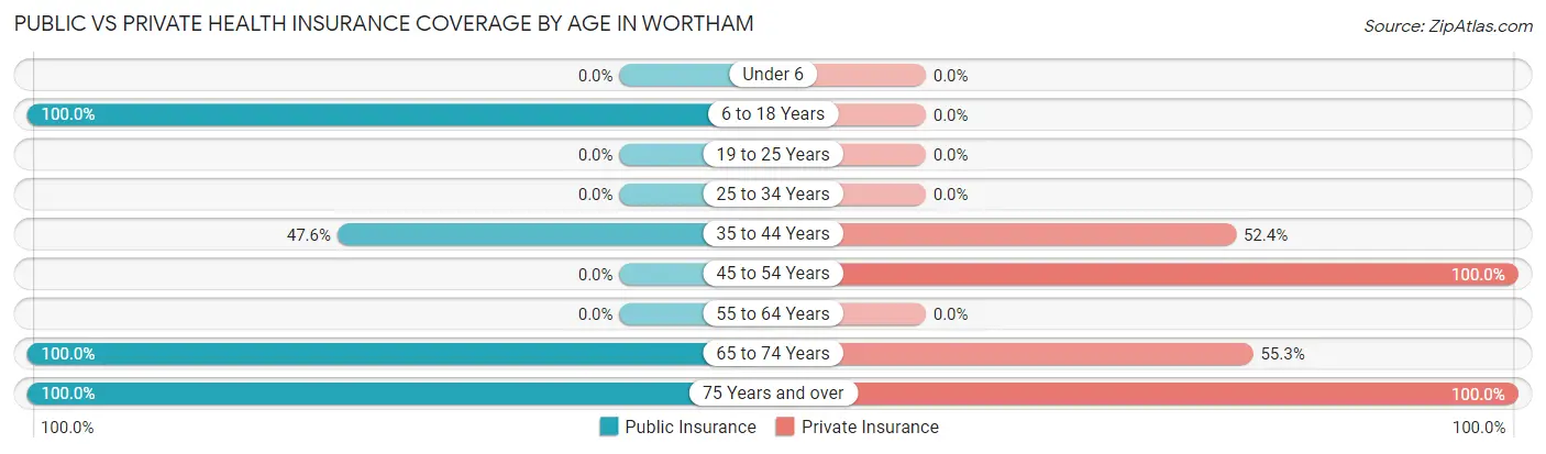 Public vs Private Health Insurance Coverage by Age in Wortham
