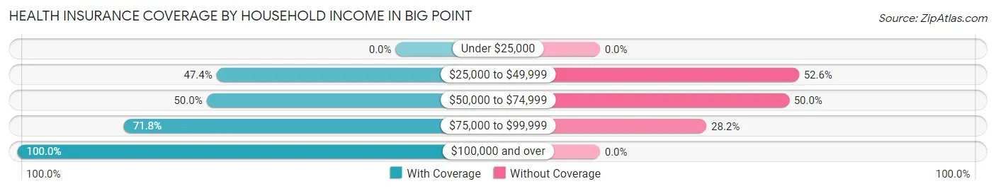 Health Insurance Coverage by Household Income in Big Point