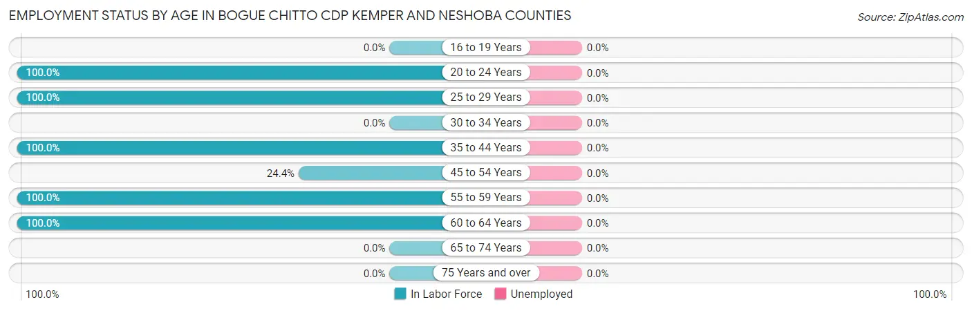 Employment Status by Age in Bogue Chitto CDP Kemper and Neshoba Counties