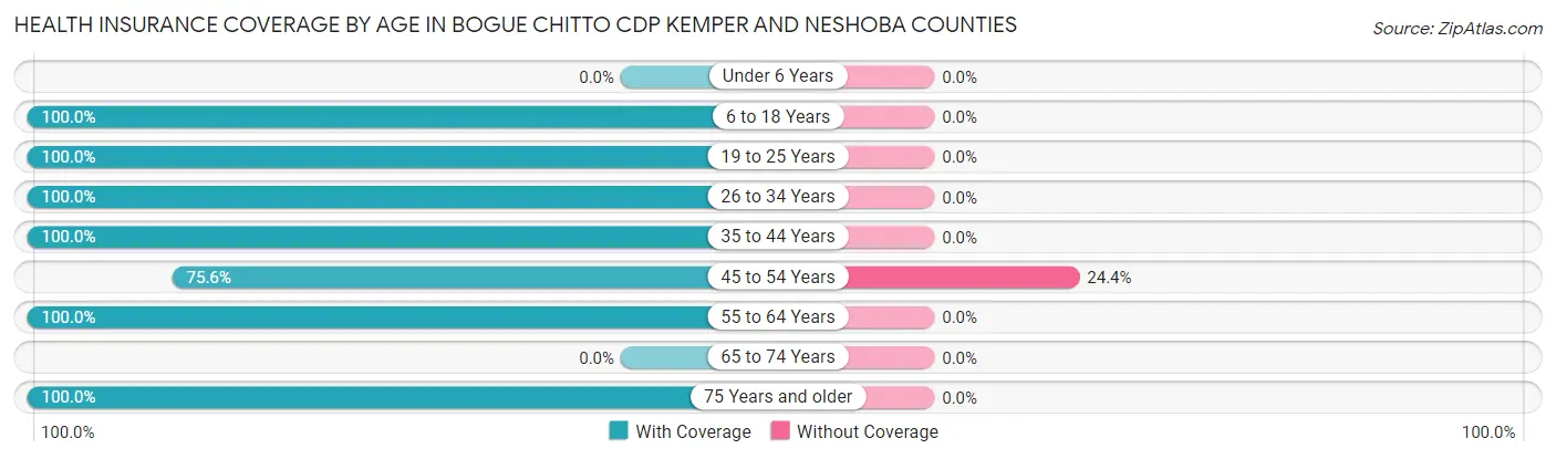 Health Insurance Coverage by Age in Bogue Chitto CDP Kemper and Neshoba Counties