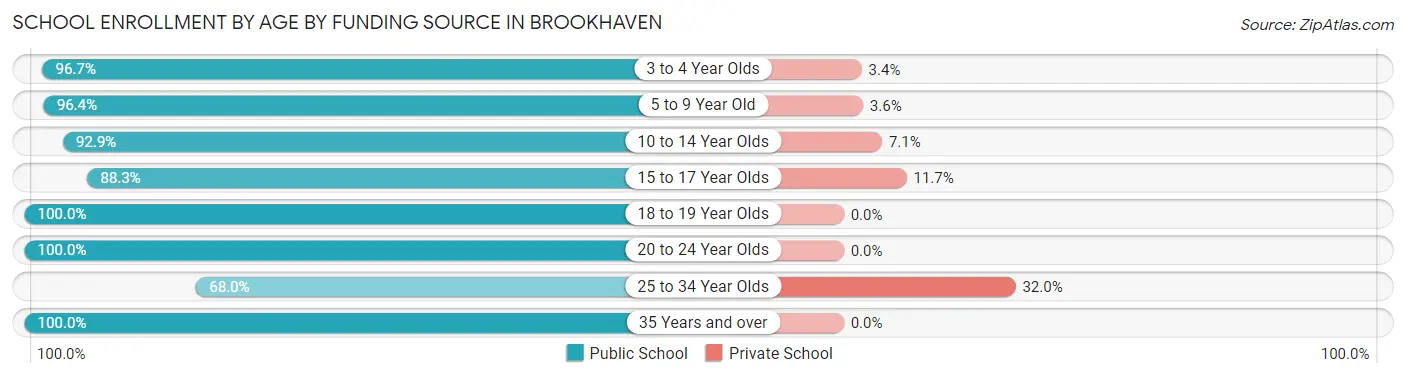 School Enrollment by Age by Funding Source in Brookhaven