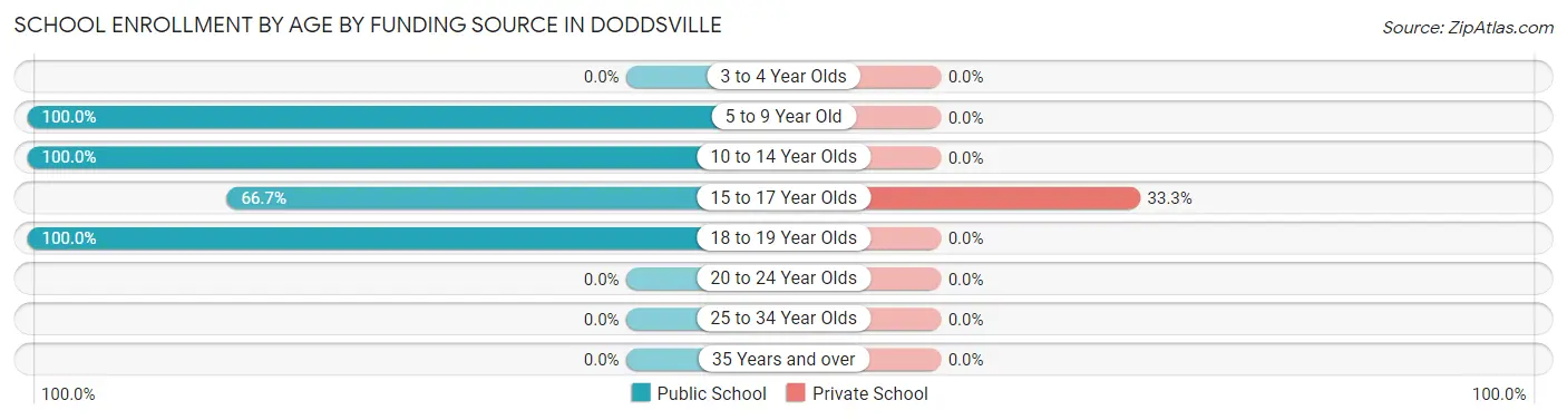 School Enrollment by Age by Funding Source in Doddsville