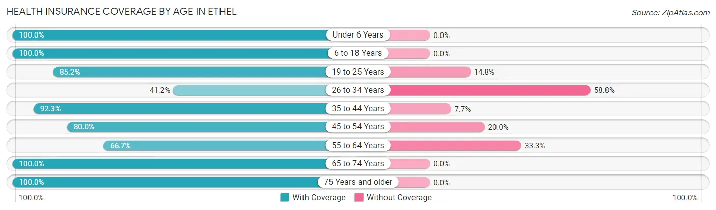 Health Insurance Coverage by Age in Ethel