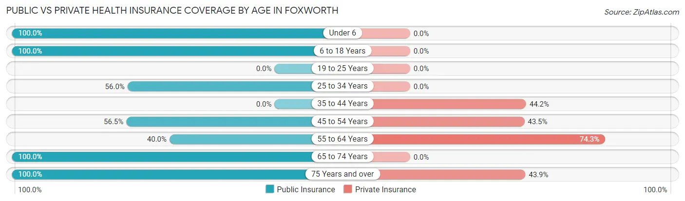 Public vs Private Health Insurance Coverage by Age in Foxworth