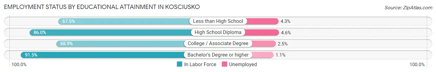 Employment Status by Educational Attainment in Kosciusko