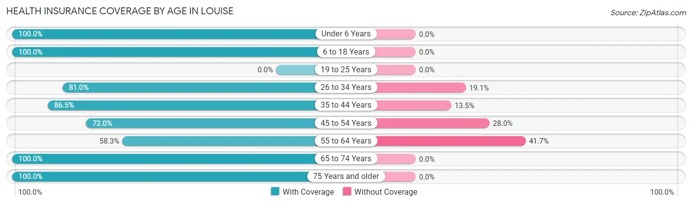 Health Insurance Coverage by Age in Louise