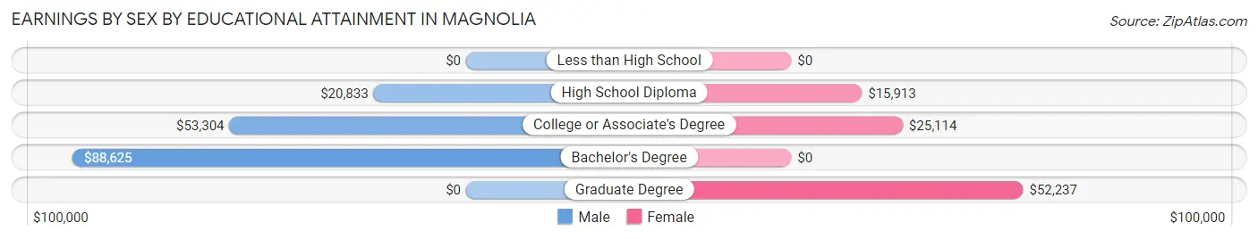 Earnings by Sex by Educational Attainment in Magnolia