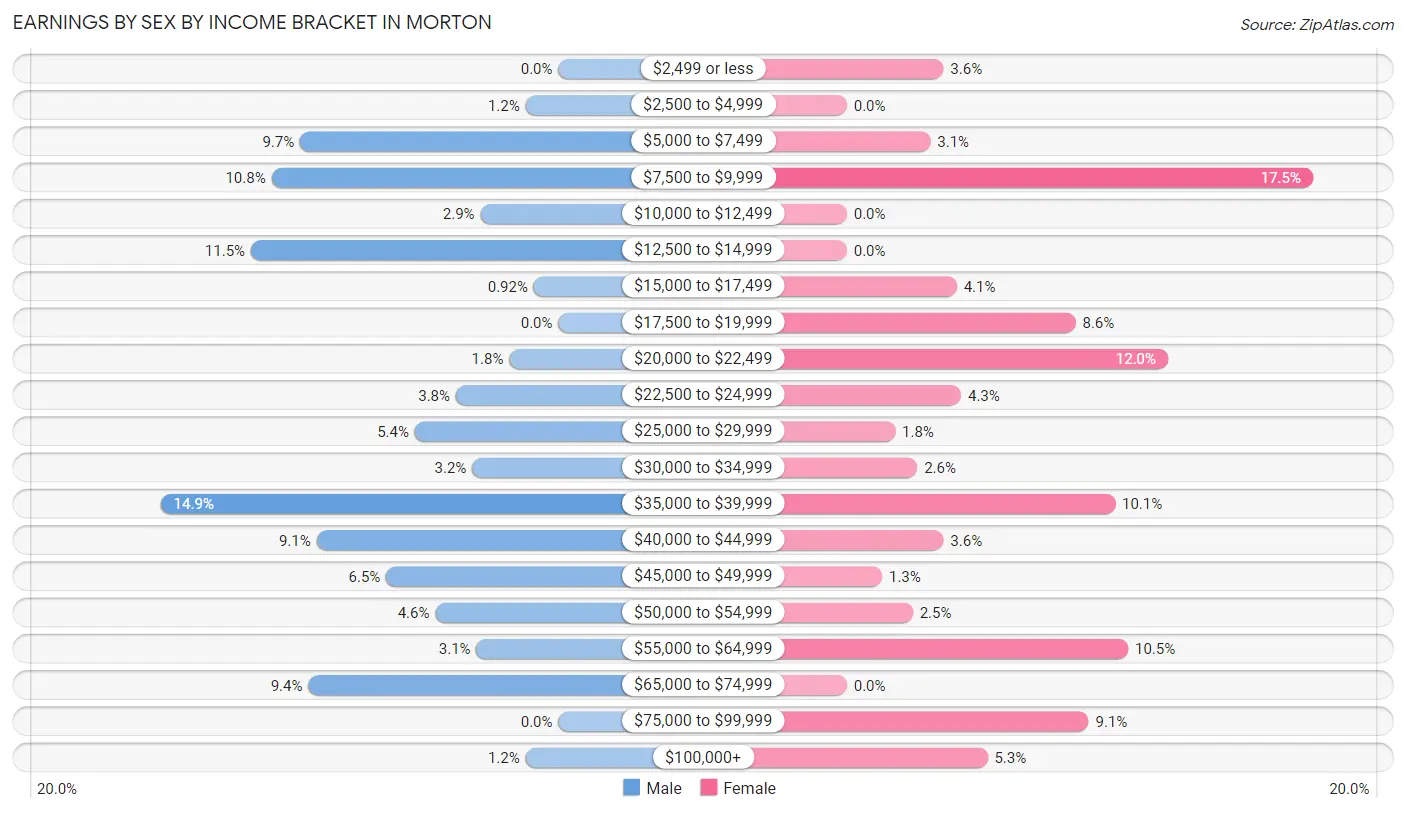 Earnings by Sex by Income Bracket in Morton