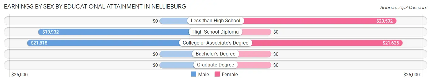 Earnings by Sex by Educational Attainment in Nellieburg
