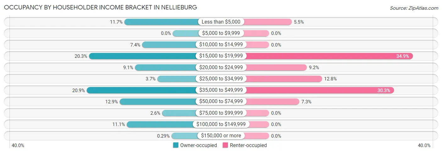 Occupancy by Householder Income Bracket in Nellieburg