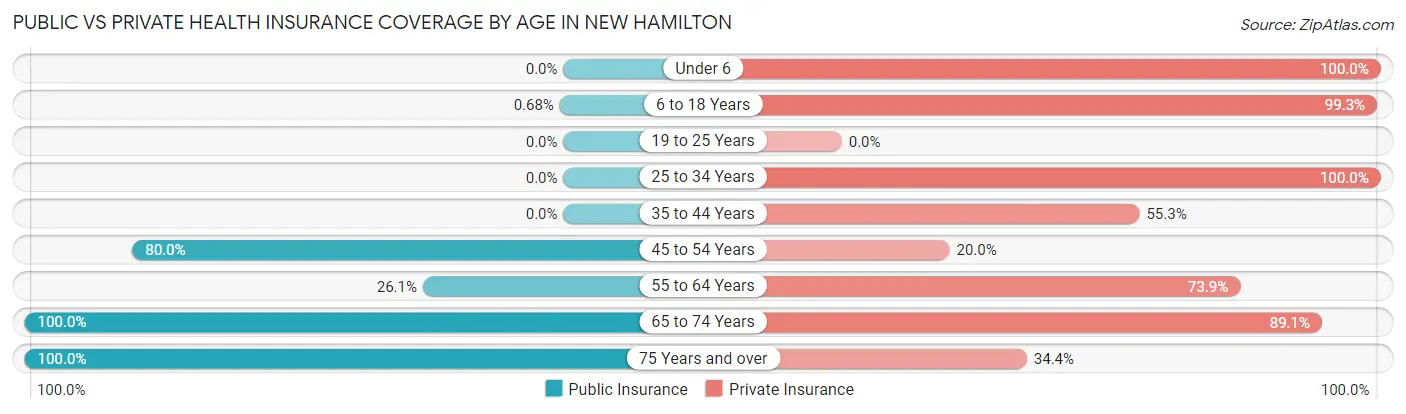 Public vs Private Health Insurance Coverage by Age in New Hamilton