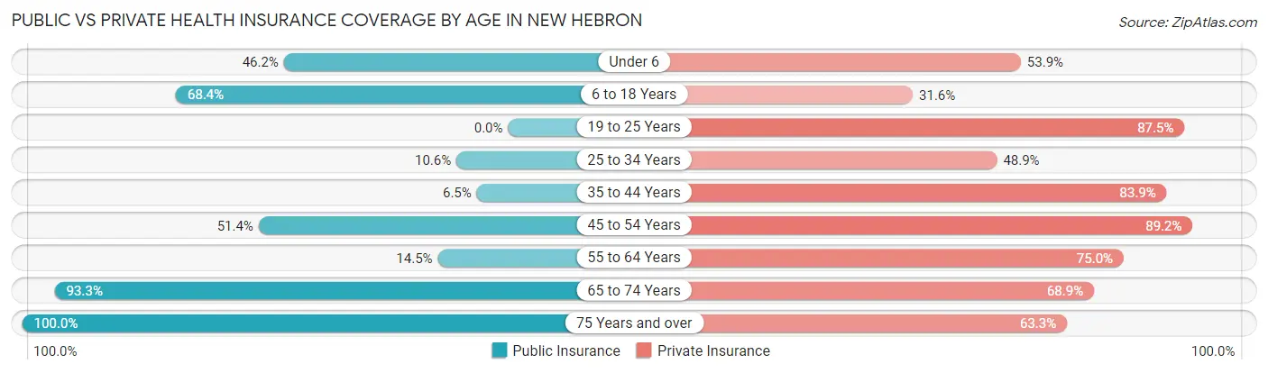 Public vs Private Health Insurance Coverage by Age in New Hebron