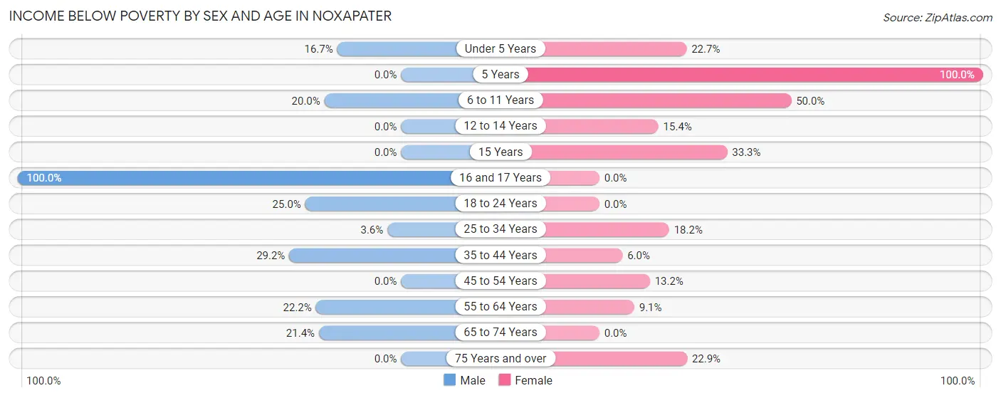 Income Below Poverty by Sex and Age in Noxapater