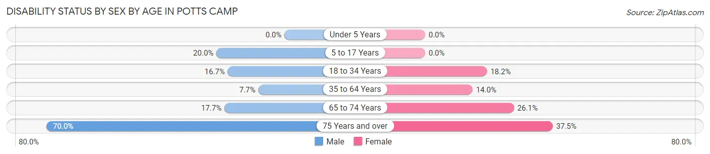 Disability Status by Sex by Age in Potts Camp