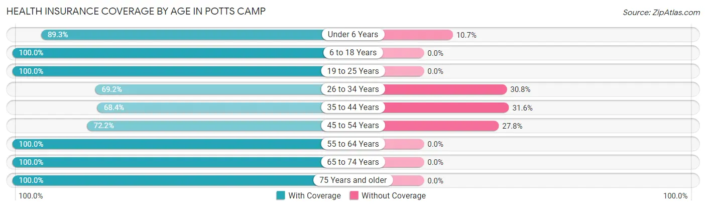 Health Insurance Coverage by Age in Potts Camp