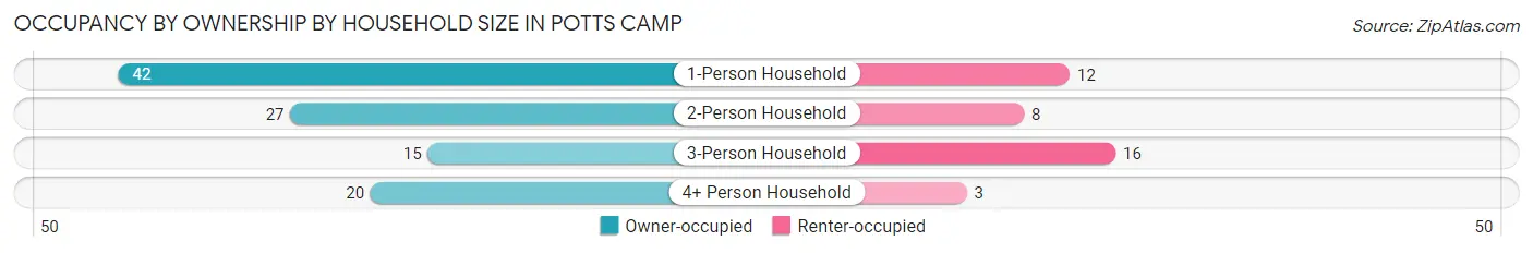 Occupancy by Ownership by Household Size in Potts Camp