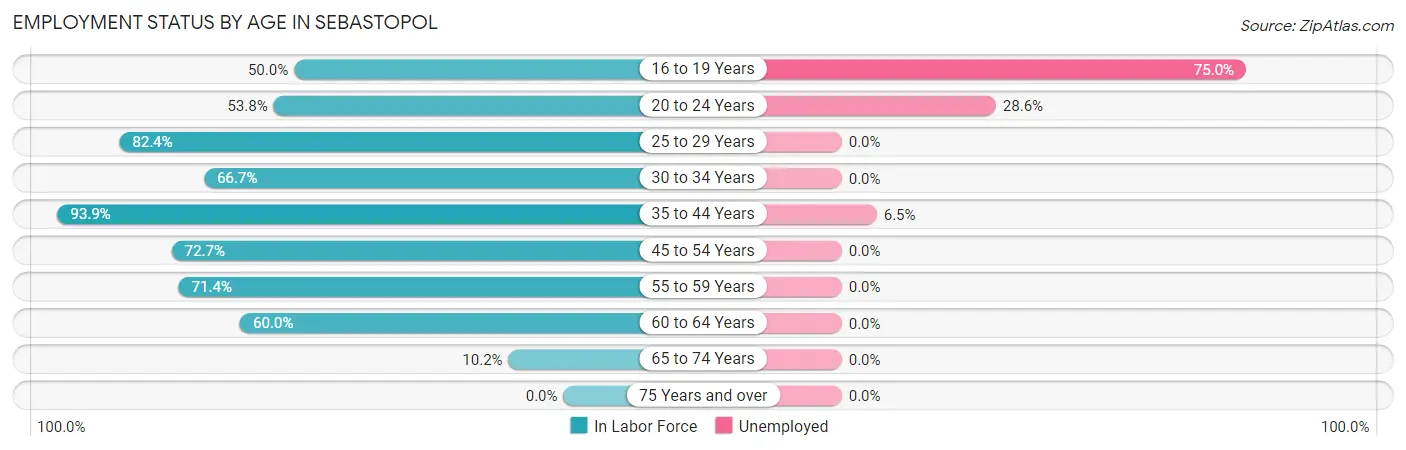 Employment Status by Age in Sebastopol