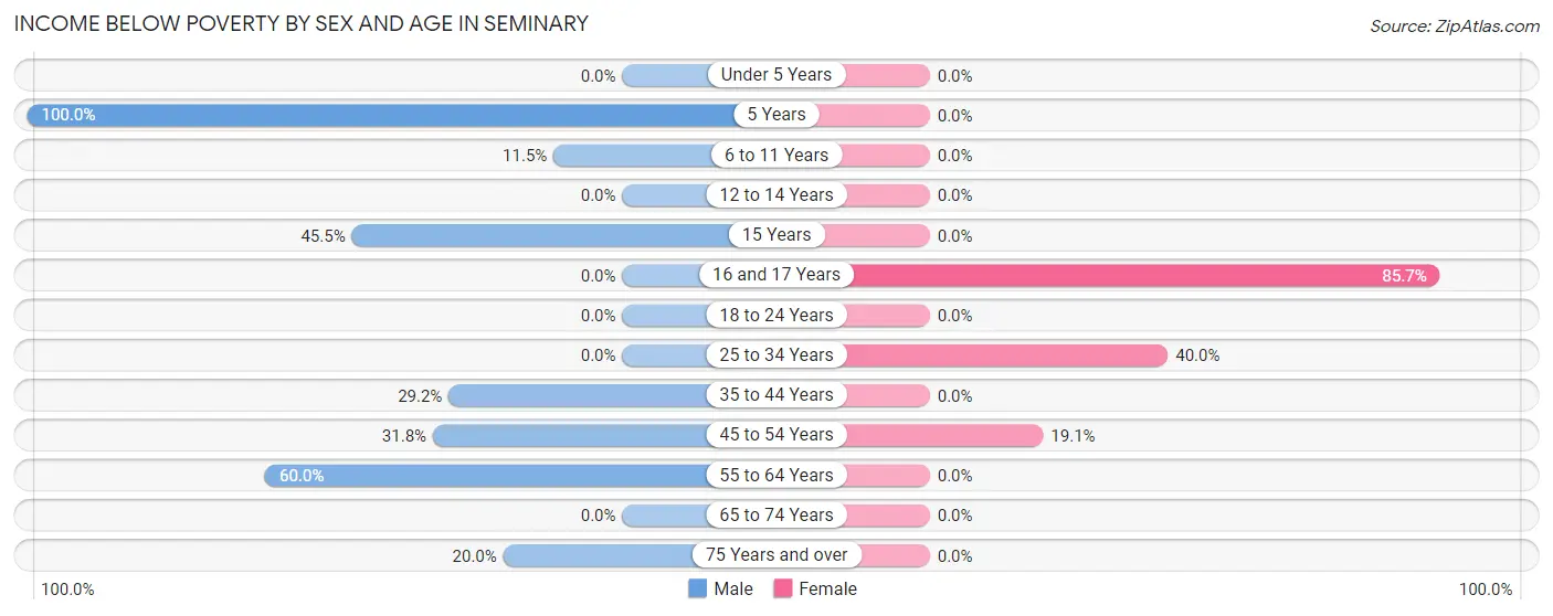 Income Below Poverty by Sex and Age in Seminary