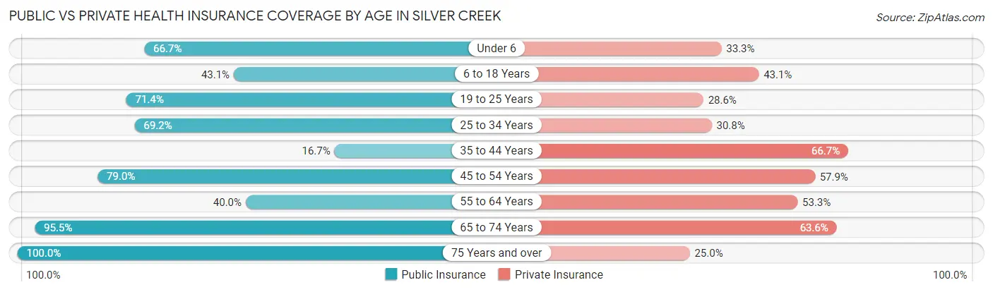 Public vs Private Health Insurance Coverage by Age in Silver Creek