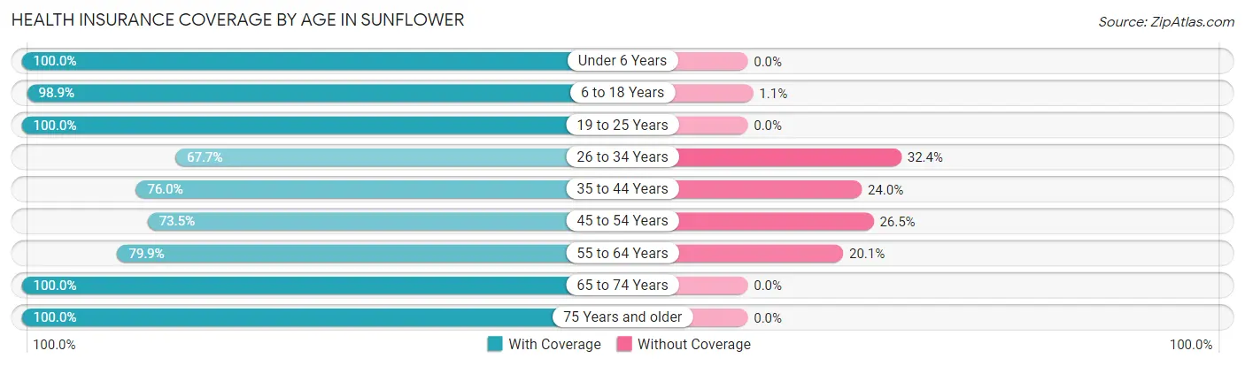 Health Insurance Coverage by Age in Sunflower