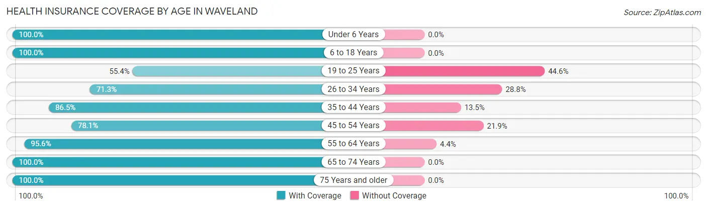 Health Insurance Coverage by Age in Waveland