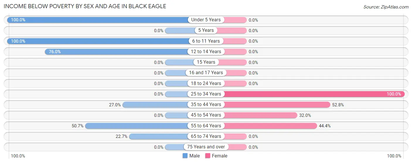 Income Below Poverty by Sex and Age in Black Eagle