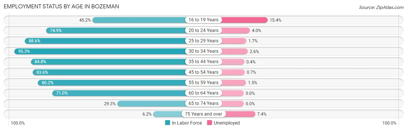Employment Status by Age in Bozeman