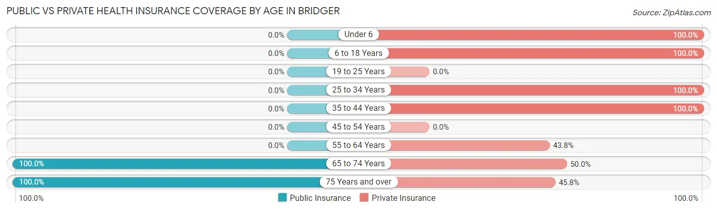 Public vs Private Health Insurance Coverage by Age in Bridger