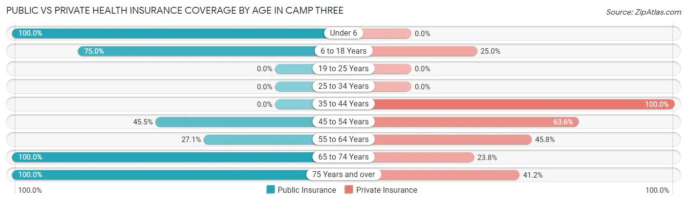 Public vs Private Health Insurance Coverage by Age in Camp Three