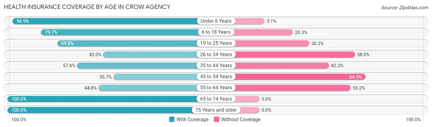 Health Insurance Coverage by Age in Crow Agency