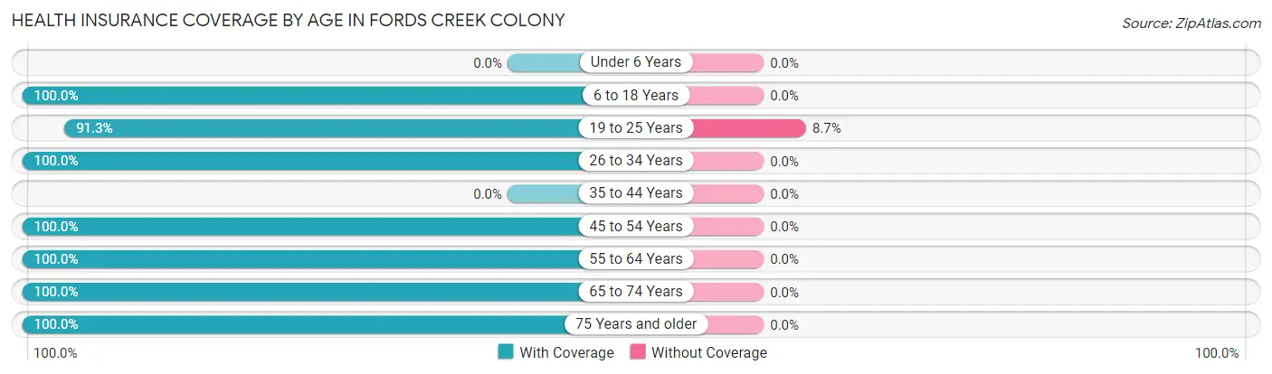 Health Insurance Coverage by Age in Fords Creek Colony